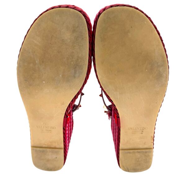 VALENTINO GARAVANI Torchon Rockstud Wedge Sandal EU 39 US 9 Red Pink Platform - Picture 7 of 11